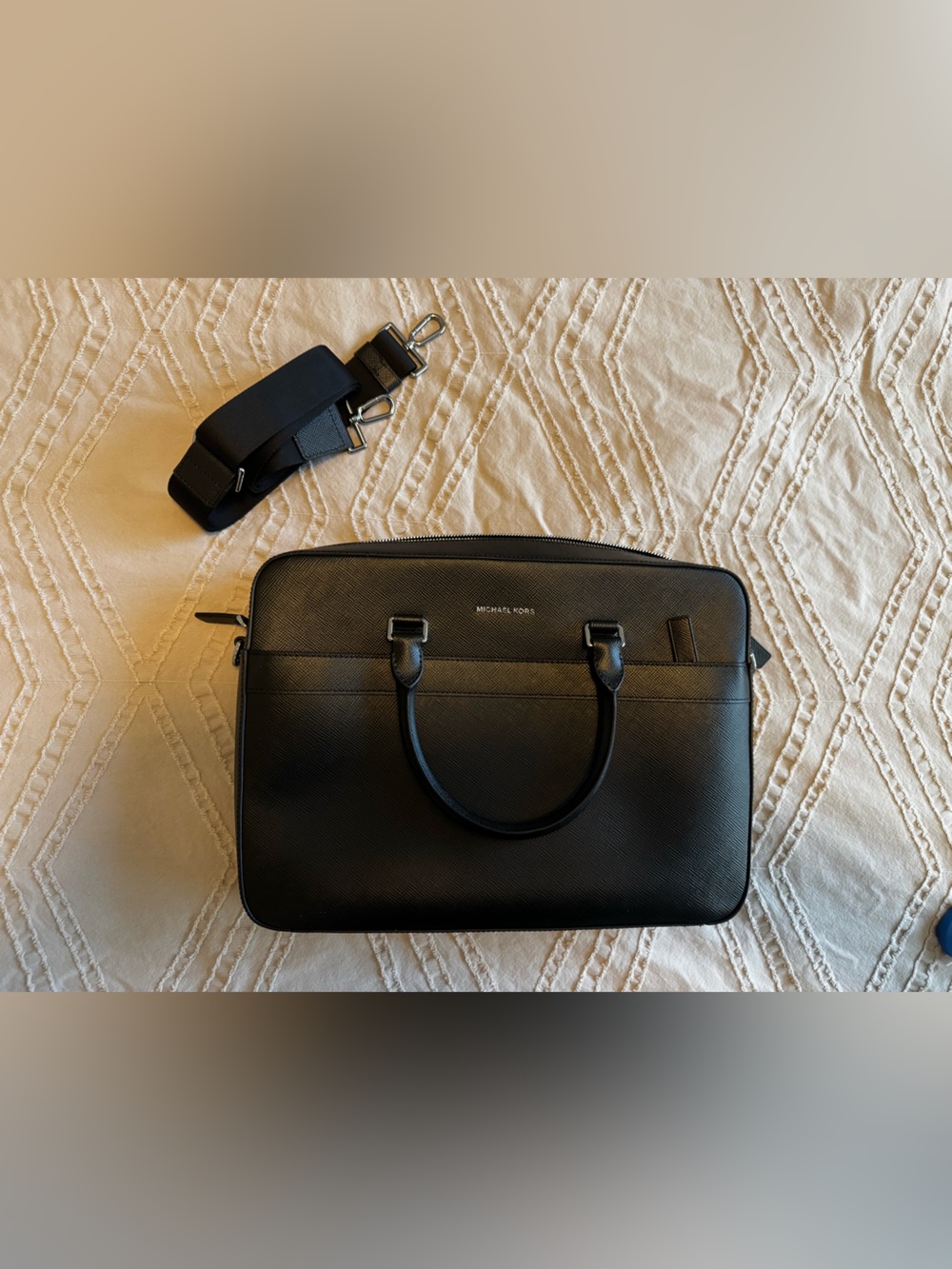 Michael Kors Black Saffiano Leather Laptop Briefcase with Detachable Strap